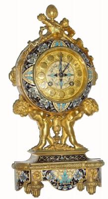C.1890, Etienne Maxant, Paris, 8-day time/strike lever movement gilt and cloisonné enamel figural clock in very nice condition with much of its original fire gilding intact. — Antique Clocks Price Guide