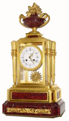 C.1870, French, Raingo Freres, 4-glass mantel regulator, ormolu & marble, in the style of 1810, and in good condition, with minor losses commensurate with age. — Antique Clocks Price Guide