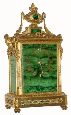 C.1870, French, Japy Freres, Malachite & Ormolu mantel clock in good condition. — Antique Clocks Price Guide
