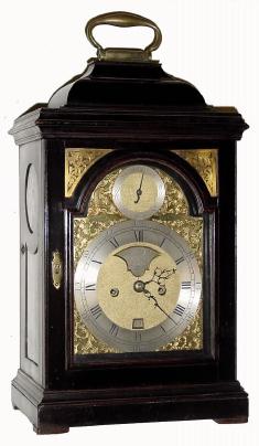C.1775, English, Ebonized Bell Top Bracket clock, 2 fusee. This is a nice period clock, with crown verge and engraved back plate. — Antique Clocks Price Guide
