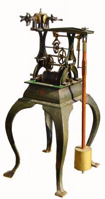 C.1895, E. Howard & Co., Boston, No. 1, short drop (meter pendulum) time only tower clock movement on base, with 4 dial distribution, in very good original condition (including paint). — Antique Clocks Price Guide