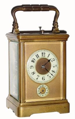 C.1890, French, L. LeRoy & Cie, Brass Cased Carriage Clock, time, strike and repeat, in a plain corniche case and in good condition with good dials and beveled glass. — Antique Clocks Price Guide