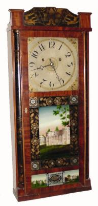 C.1835, Silas Hoadley, Plymouth, Conn., 30-hour wood movement time/strike half-column and splat shelf clock. — Antique Clocks Price Guide