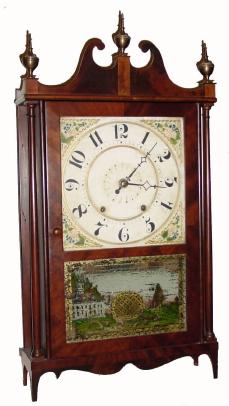 C.1825, Silas Hoadley, Plymouth, Conn., 30-hour wood movement time & strike Pillar and Scroll shelf clock. — Antique Clocks Price Guide