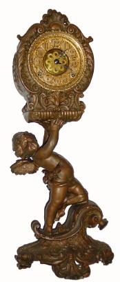C.1880, F. Kroeber, New York, Patinated Spelter figural clock in excellent restored condition. — Antique Clocks Price Guide