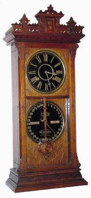 C.1880, Ithaca Calendar Clock Co., "No. 6 1/2, Belgrade, Shelf", time, strike and perpetual calendar, in walnut, and in outstanding condition. — Antique Clocks Price Guide