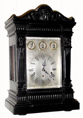 C.1900, German, Large 8-Bell Quarter chime ebonized oak case mantel clock in very nice restored condition. — Antique Clocks Price Guide