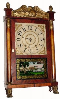 C.1832, Atkins & Downs for George Mitchell, Bristol, Conn., 30-hour time/strike wood movement shelf clock. — Antique Clocks Price Guide