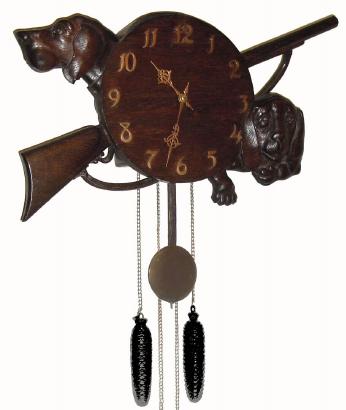 C.1920, Waterbury Clock Co., Large carved wall clock, hunting motif, (The Hounds of the Baskervilles,Sir Arthur Conan Doyle) in generally fair to good as-found condition, movement dirty and dry. — Antique Clocks Price Guide