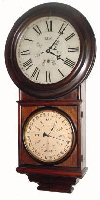 C.1878, Welch, Spring & Co., Forestville, Conn., "Round Head Regulator No. 4" 8-day calendar timepiece. — Antique Clocks Price Guide