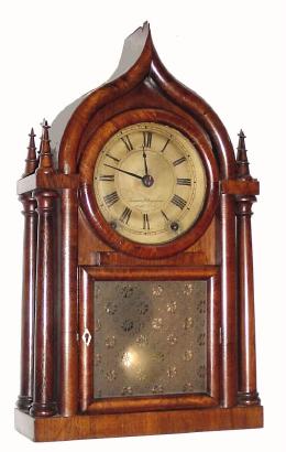 C.1845, Brewster & Ingrahams, 8-day time/strike rosewood veneer 4-column onion top in very nice condition with a cleaned and rubbed original finish. — Antique Clocks Price Guide