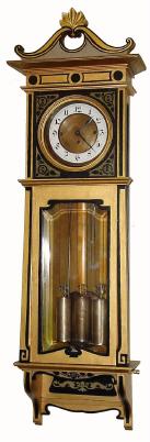C.1900, German, 8-day, 3-weight, grand sonnerie Vienna regulator clock in good condition, except for some garish restoration. — Antique Clocks Price Guide