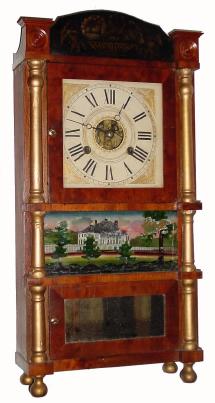 C.1845, Birge, Mallory & Co., Bristol, Mini Triple deck with Joseph Ives striking strap brass movement, unusual in that it is only a 30 hour. — Antique Clocks Price Guide