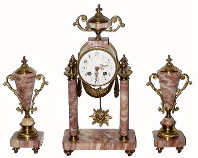 C.1880, French, Marble & Brass, 3-piece mantel set in excellent original condition. — Antique Clocks Price Guide