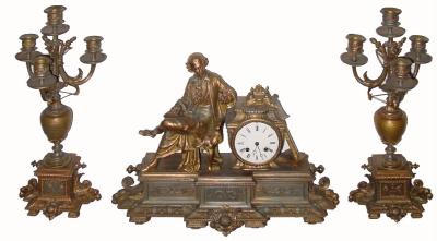 C.1895, French, Bronzed Spelter 3-Piece figural set in good original condition. — Antique Clocks Price Guide