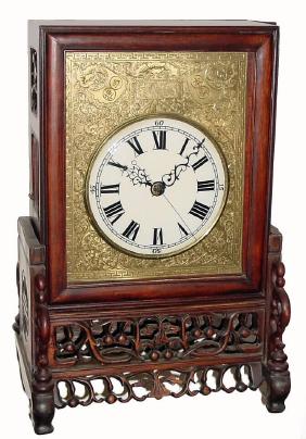 C.1984, Chinese, 2-Fusee bracket clock and carved stand. This is a well made clock and running and striking robustly, uses the English crown/verge escapement with the addition of center seconds. — Antique Clocks Price Guide