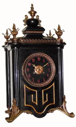 C.1880, French, Black Marble & Bronze  mantel clock, with bronze mounts and finials, and in very good original condition. — Antique Clocks Price Guide