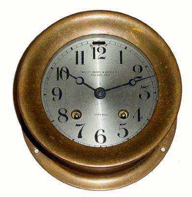 C.1911, Chelsea Clock Co., "Ship's Bell" 8-day time/strike heavy red brass case ship's bell clock — Antique Clocks Price Guide