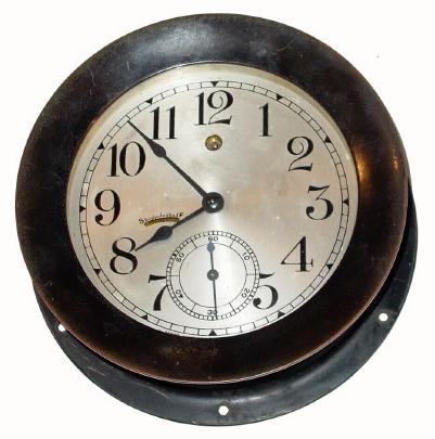 C.1940, Seth Thomas, Brass Ward Room clock, with large second bit in lieu of numeral 6. — Antique Clocks Price Guide