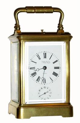 C.1900, French, Brass Cased Carriage Clock, Le Roy, Paris, 1/4 strike, with repeat and alarm, from storage, needs cleaning and adjusting. — Antique Clocks Price Guide