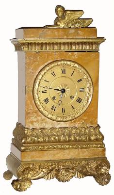 C.1840, French gilt bronze and marble mantel clock with an Egyptian motif, 8-day time/strike silk suspension, in fair to good condition. — Antique Clocks Price Guide