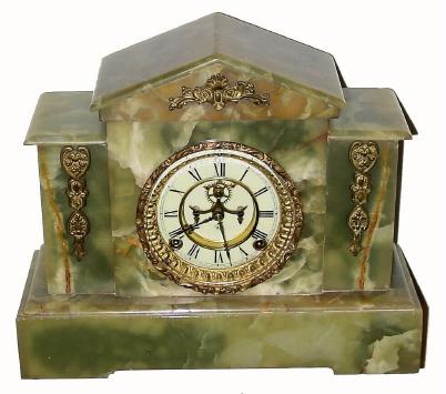 C.1904, Ansonia Clock Co., "Walpole", 8-day time/strike Onyx Green marble case mantel clock in very nice condition. — Antique Clocks Price Guide