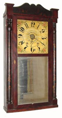 C.1833, Marsh, Gilbert & Co., Farmington, Conn., 30-hour time/strike/alarm wood movement half column & splat shelf clock in good condition. — Antique Clocks Price Guide