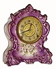 C.1900, William L. Gilbert Clock Co., "No. 418", 8-day time/strike violet color porcelain mantel clock in clean as found condition,