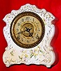 C.1895, F. Kroeber Clock Co., 8-day, China No. 25, time/strike white porcelain case with salmon sides mantel clock in clean as found condition. 