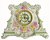 C.1901, Ansonia Clock Co., "La Drome", Royal Bonn, 8-day time & strike porcelain mantel clock in excellent original condition. 
