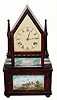 C.1848, John Birge, Bristol, Conn., 30-hour time/strike steeple on frame with candle finials wagon spring shelf clock.