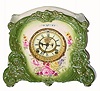 C.1905, Ansonia Clock Co., "La Corsica", Royal Bonn porcelain mantel clock in green and in very good original condition. 