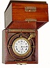 C.1917, Elgin National Watch Co., Father Time gimbaled deck watch. This is a 21 jewel, 18 size, wind indicated, lever set deck watch in a brass tub with gimbals and wooden case.