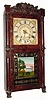 C.1833, Henry Terry, Plymouth, Conn., 8-day time/strike/alarm wood movement, double deck, carved crest shelf clock in very nice condition with an old finish.