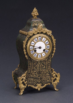 A LOUIS XIV STYLE ORMOLU MOUNTED GREEN STAINED TORTOISESHELL AND BRASS INLAID BRACKET CLOCK. Late 19th century, the works stamped Grohe/Wigmore Street/London. — Antique Clocks Price Guide