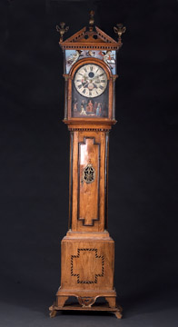 A DUTCH CLASSICAL INLAID AND PARCEL-GILT ELMWOOD AND PART-EBONISED LONGCASE CLOCK, early 19th century. — Antique Clocks Price Guide