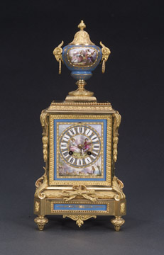 AN ORMOLU-MOUNTED 'SEVRES' PORCELAIN MANTEL CLOCK, 19th century, works stamped 'B.R.'/271/38100' and plinth stamped '38100' at back. — Antique Clocks Price Guide