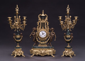 A THREE-PIECE GILT METAL AND MARBLE CLOCK GARNITURE, 20th century, dial inscribed 'Imperial/MADE IN ITALY'. — Antique Clocks Price Guide
