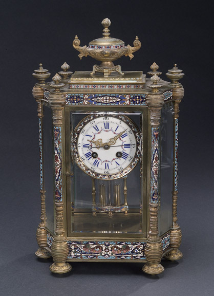 A FRENCH GILT BRONZE AND CHAMPLEVE MANTEL CLOCK, late 19th/early 20th century.. — Antique Clocks Price Guide