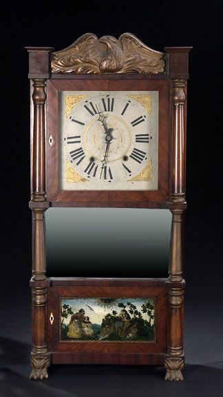 CLASSICAL MAHOGANY, GILTWOOD AND MAHOGANY VENEER SHELF CLOCK, Manufactured by Atkins & Downs for George Mitchell; Bristol Connecticut, circa 1825. — Antique Clocks Price Guide
