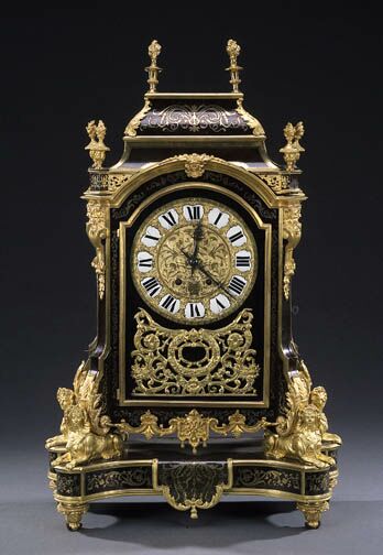 A LOUIS XIV STYLE 'BOULLE' AND GILT BRONZE MANTEL CLOCK, circa 1900, the dial engraved 'F. Lesage/Paris', the movement by Samuel Marti. — Antique Clocks Price Guide