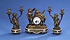 A LOUIS XV STYLE GILT BRONZE AND MARBLE THREE-PIECE CLOCK GARNITURE, late 19th century, after Clodion, the works stamped, 'SH Paris'.