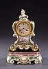 A PARIS PORCELAIN PINK AND GREEN-GROUND MANTEL CLOCK, late 19th century.
