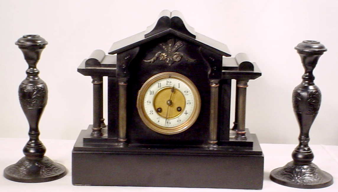 3 piece French marble table clock — Antique Clocks Price Guide