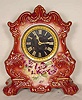 Pansy on reddish brown china case clock