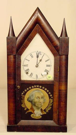 Washington steeple clock: Brewster & Ingraham case with Gilbert works, — Antique Clocks Price Guide