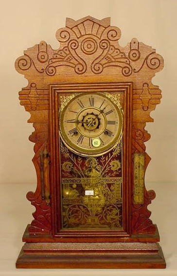Waterbury parlor clock with alarm, barometer & thermometer: — Antique Clocks Price Guide