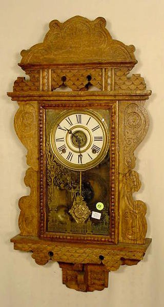 Sessions oak hanging kitchen clock with alarm: — Antique Clocks Price Guide