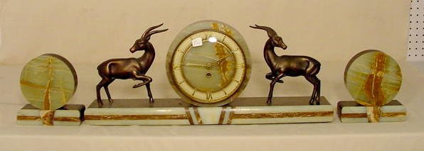 3 Piece onyx & bronzed deco figural clock set: — Antique Clocks Price Guide