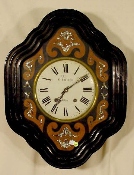 C. Beucher inlaid hanging clock: — Antique Clocks Price Guide